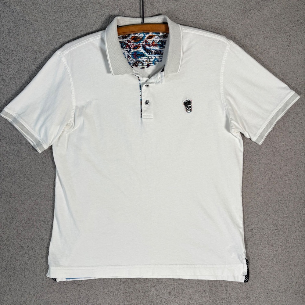 Robert‎ Graham White Skull Crown Embroidered Polo Shirt Men's Size M Classic Fit